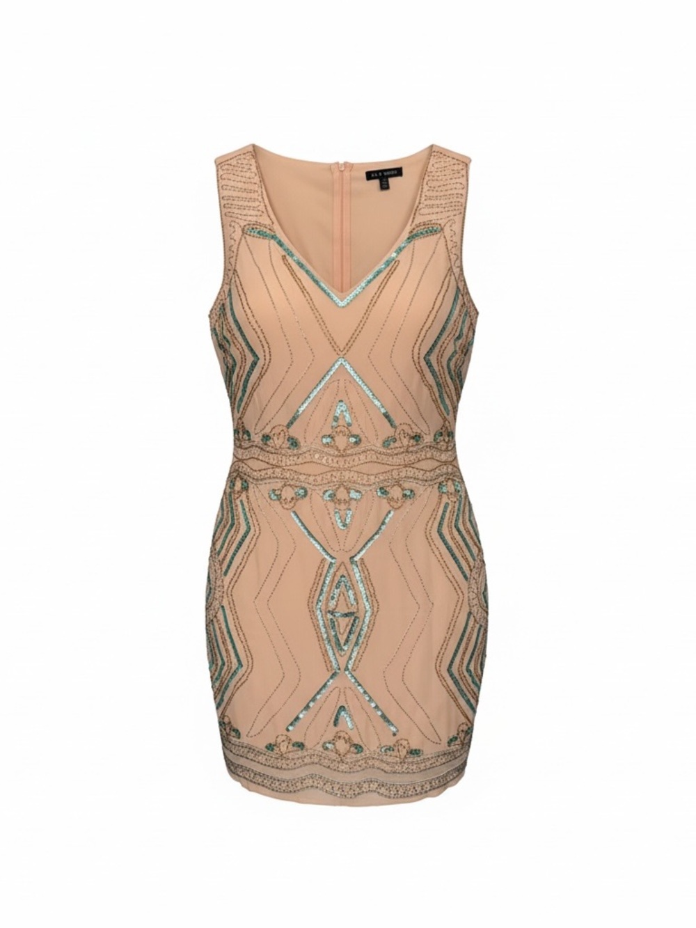 As U Wish Sequin Nude Sheath Dress with Mint Accents